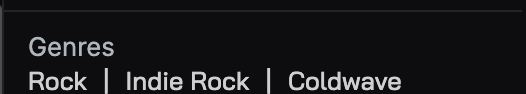 The Genres row in the Revision Info panel showing Rock, Indie Rock and Coldwave