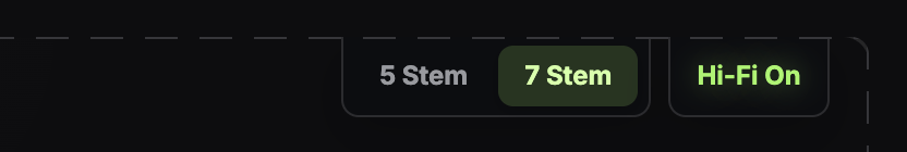 The 5 Stem / 7 Stem toggle and the Hi-Fi On switch on the upload card