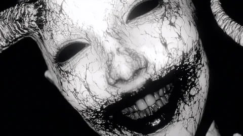 Input: a portrait of the horned demon with the porcelain face, uploaded for Prey For Me